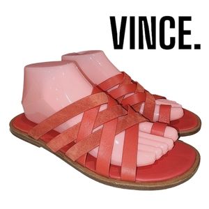 VINCE Piers Criss Cross Strappy Slide On Burnt Orange Genuine Leather Sandals 8½
